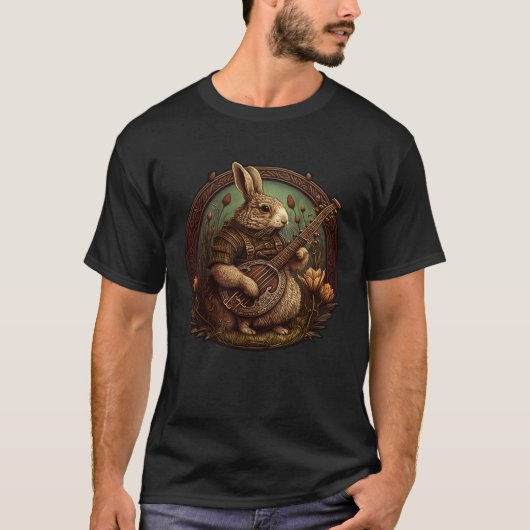 Bunny Playing Banjo Guitar Music Bunny Outfit For  T-shirt (Voorkant)
