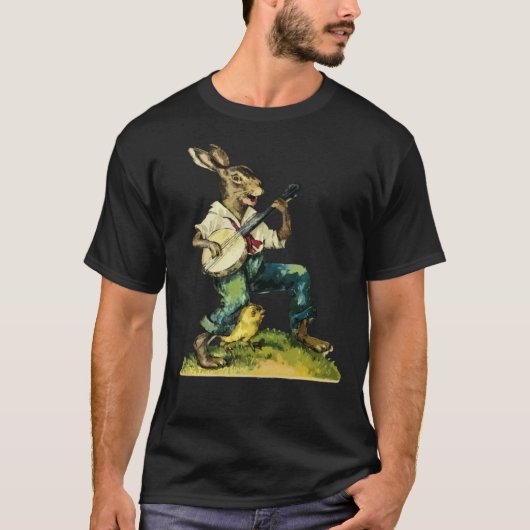 Bunny Playing Banjo Guitar Music Rabbit Happy East T-shirt (Voorkant)