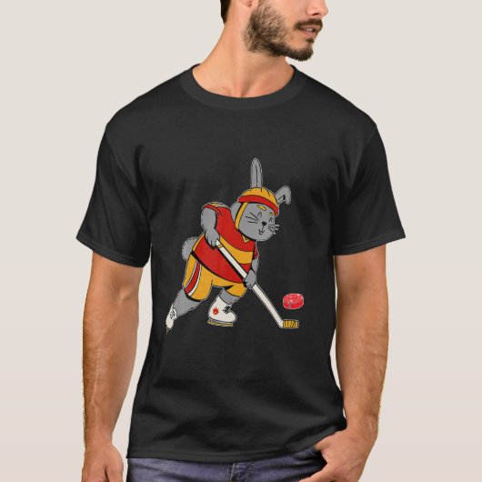 Bunny Playing Ice Hockey Easter Rabbit Bunny Men W T-shirt (Voorkant)