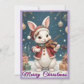 Bunny Playing Violine Christmas Flat Holiday Card Feestdagenkaart (Voorkant)