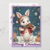 Bunny Playing Violine Christmas Flat Holiday Card Feestdagenkaart (Voorkant / Achterkant)