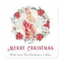 Bunny Poinsettia Waterverf Eenvoudig Kerstfeest