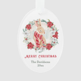Bunny Poinsettia Waterverf familienaam Christmas Ornament