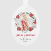 Bunny Poinsettia Waterverf familienaam Christmas Ornament (achterkant)