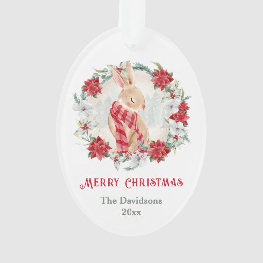 Bunny Poinsettia Waterverf familienaam Christmas Ornament (achterkant)