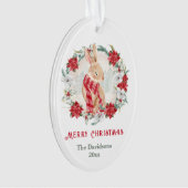 Bunny Poinsettia Waterverf familienaam Christmas Ornament (voorkant)
