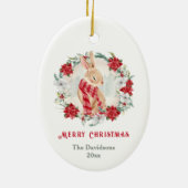 Bunny Poinsettia Waterverf Naam Kerst Keramisch Ornament (Achterkant)