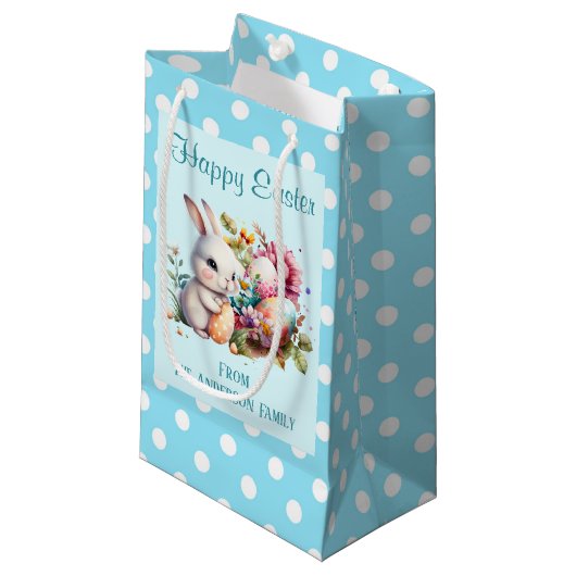 Bunny Polka Dot Border Pasen Klein Cadeauzakje (Voorkant Gekanteld)