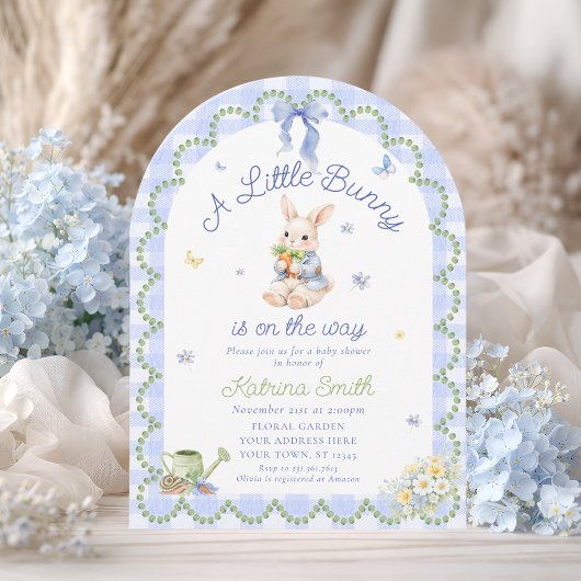 Bunny Pretty Rabbit Gingham Baby Shower Invitation Kaart