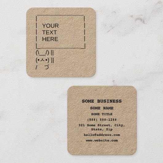 Bunny Protest Sign/ ASCII Text Art Vierkante Visitekaartje (Voorkant / Achterkant)