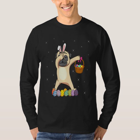 Bunny Pug Dabbing Dog Happy Paast Day Egg Hunt T-shirt (Voorkant)