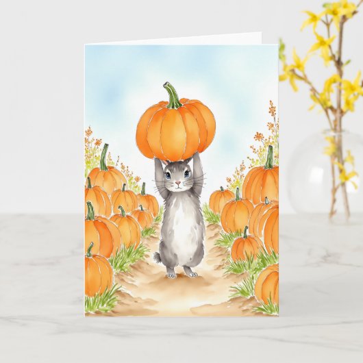 Bunny Pumpkin Patch Waterverf Kaart (Gele Bloem)