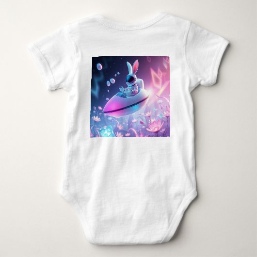 Bunny, puppy front & space neon Easter bunny back  Romper (Achterkant)