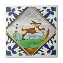 Bunny Rabbit 1650s Delft Polychrome Repro Tegeltje