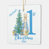 Bunny Rabbit 1e eerste blauwe gepersonaliseerde va Keramisch Ornament (Links)