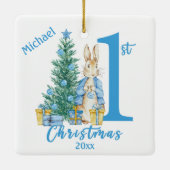 Bunny Rabbit 1e eerste blauwe gepersonaliseerde va Keramisch Ornament (Achterkant)