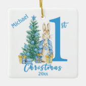 Bunny Rabbit 1e eerste blauwe gepersonaliseerde va Keramisch Ornament (Voorkant)