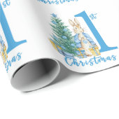 Bunny Rabbit 1e eerste blauwe kerstvakantie Cadeaupapier (Rol Hoek)