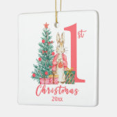 Bunny Rabbit 1e eerste kerstroze vakantie Keramisch Ornament (Links)