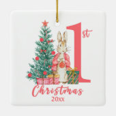 Bunny Rabbit 1e eerste kerstroze vakantie Keramisch Ornament (Achterkant)