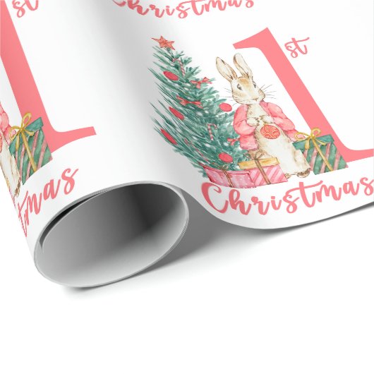 Bunny Rabbit 1e eerste roze kerstvakantie Cadeaupapier (Rol Hoek)