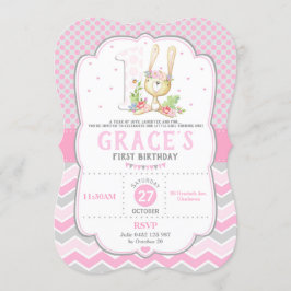 Bunny Rabbit 1st Birthday Invitation Pink Girl Kaart