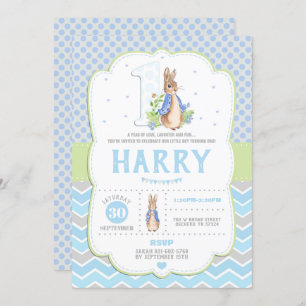 Bunny Rabbit 1st Birthday Invitations Boys Kaart
