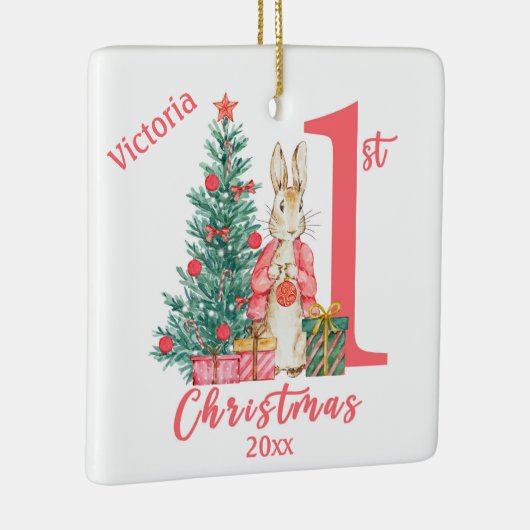 Bunny Rabbit 1st Eerste Kerstdag Gepersonaliseerd Keramisch Ornament (Rechts)