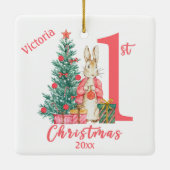 Bunny Rabbit 1st Eerste Kerstdag Gepersonaliseerd Keramisch Ornament (Achterkant)