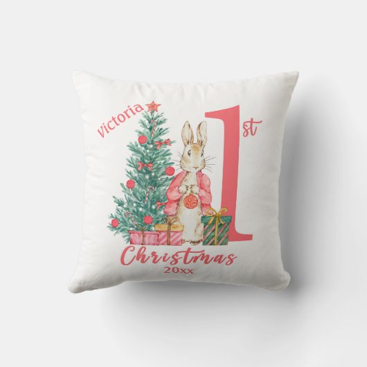 Bunny Rabbit 1st Personaliseer Eerste Kerstdag Kussen (Achterkant)