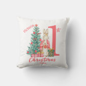Bunny Rabbit 1st Personaliseer Eerste Kerstdag Kussen (Voorkant)