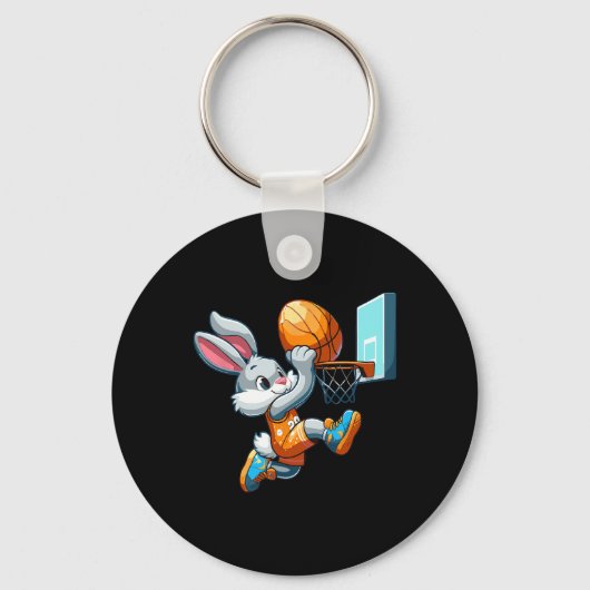 Bunny Rabbit aan het spelen Dunking Bysketbyll Eas Sleutelhanger (Voorkant)