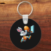 Bunny Rabbit aan het spelen Dunking Bysketbyll Eas Sleutelhanger (Voorkant)