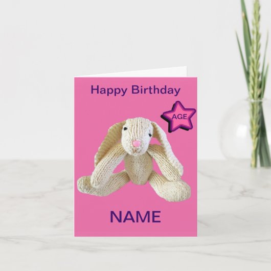 Bunny Rabbit Age Gepersonaliseerde Kaart dochter e (Voorkant)