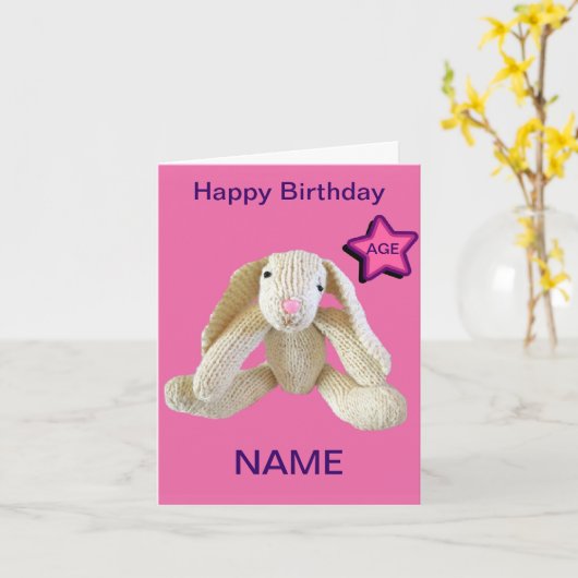Bunny Rabbit Age Gepersonaliseerde Kaart dochter e (Gele Bloem)