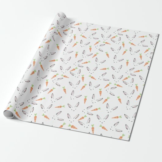 Bunny Rabbit and Carrot Pattern Wrapping Paper Cadeaupapier (Uitgerold)