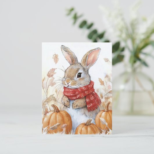 Bunny Rabbit Autumn Pumpkin Illustratie Briefkaart (Staand voorkant)