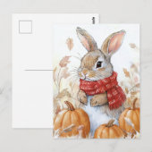 Bunny Rabbit Autumn Pumpkin Illustratie Briefkaart (Voorkant / Achterkant)