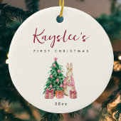 Bunny Rabbit Baby Eerste Kerst Keramisch Ornament