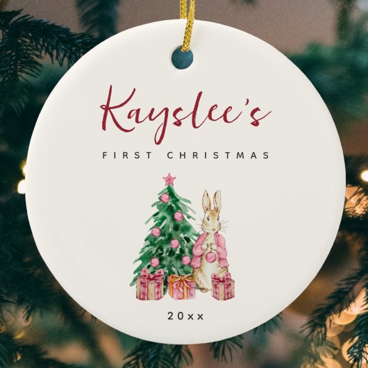 Bunny Rabbit Baby Eerste Kerst Keramisch Ornament