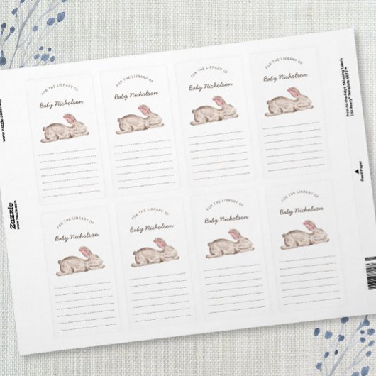 Bunny Rabbit baby shower bibliotheekplaten Etiket