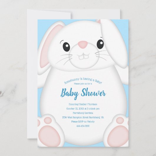 Bunny Rabbit Baby shower Blue Kaart (Voorkant)