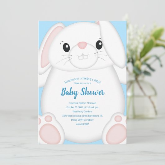Bunny Rabbit Baby shower Blue Kaart (Staand voorkant)