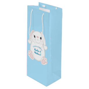 Bunny Rabbit Baby shower Blue Wijn Cadeautas