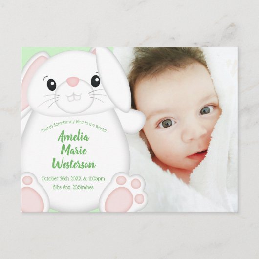Bunny Rabbit Baby shower Green Briefkaart (Voorkant)