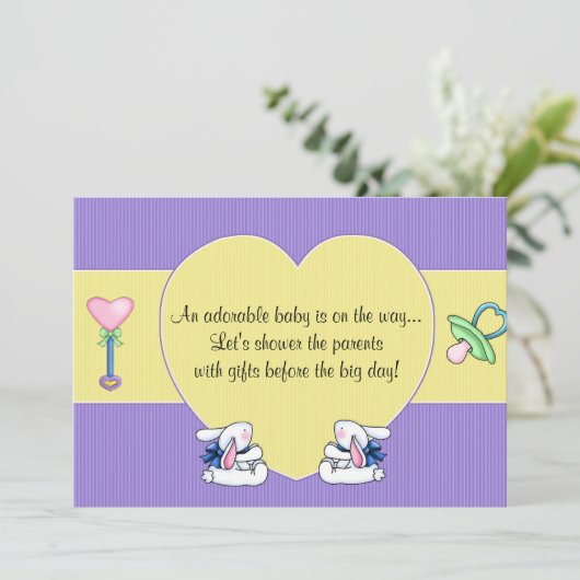 Bunny Rabbit Baby shower Invitation Baby Kaart (Staand voorkant)