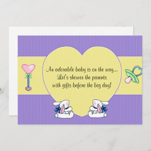 Bunny Rabbit Baby shower Invitation Baby Kaart (Voorkant / Achterkant)