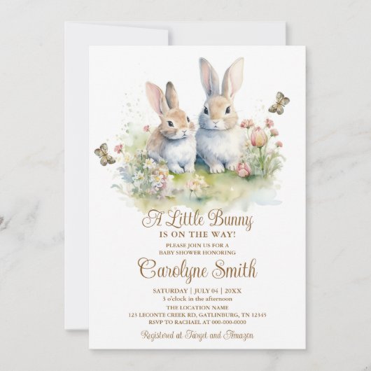 Bunny Rabbit Baby shower Invitation Kaart (Voorkant)