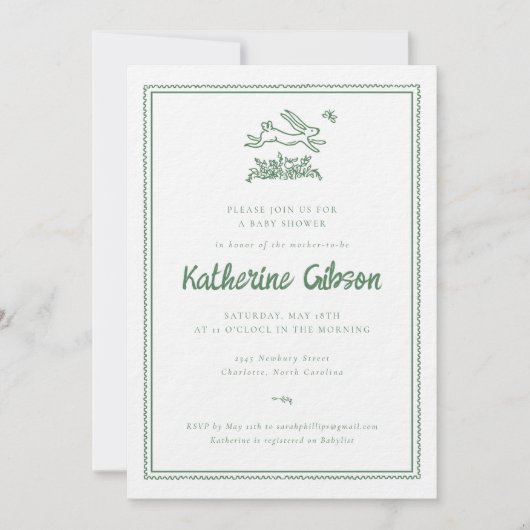 Bunny Rabbit Baby Shower Invitation Kaart (Voorkant)