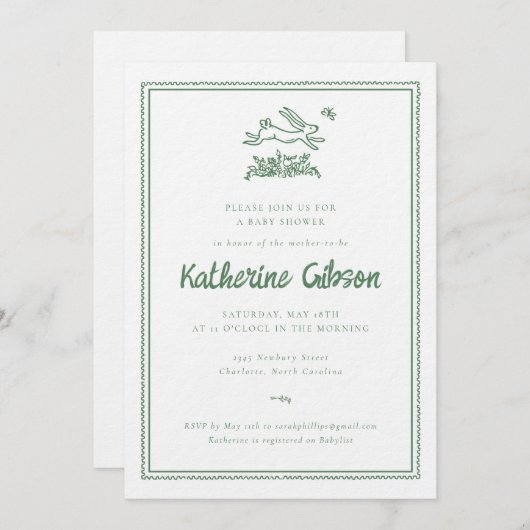 Bunny Rabbit Baby Shower Invitation Kaart (Voorkant / Achterkant)